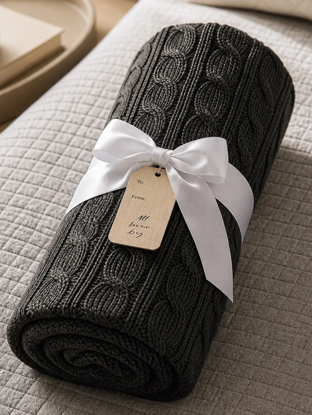 Elegant Gray Cable Knit Throw Blanket 50x60”
